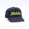 Logo di ricamo giallo Navy Blue Mesh Trucker Hat